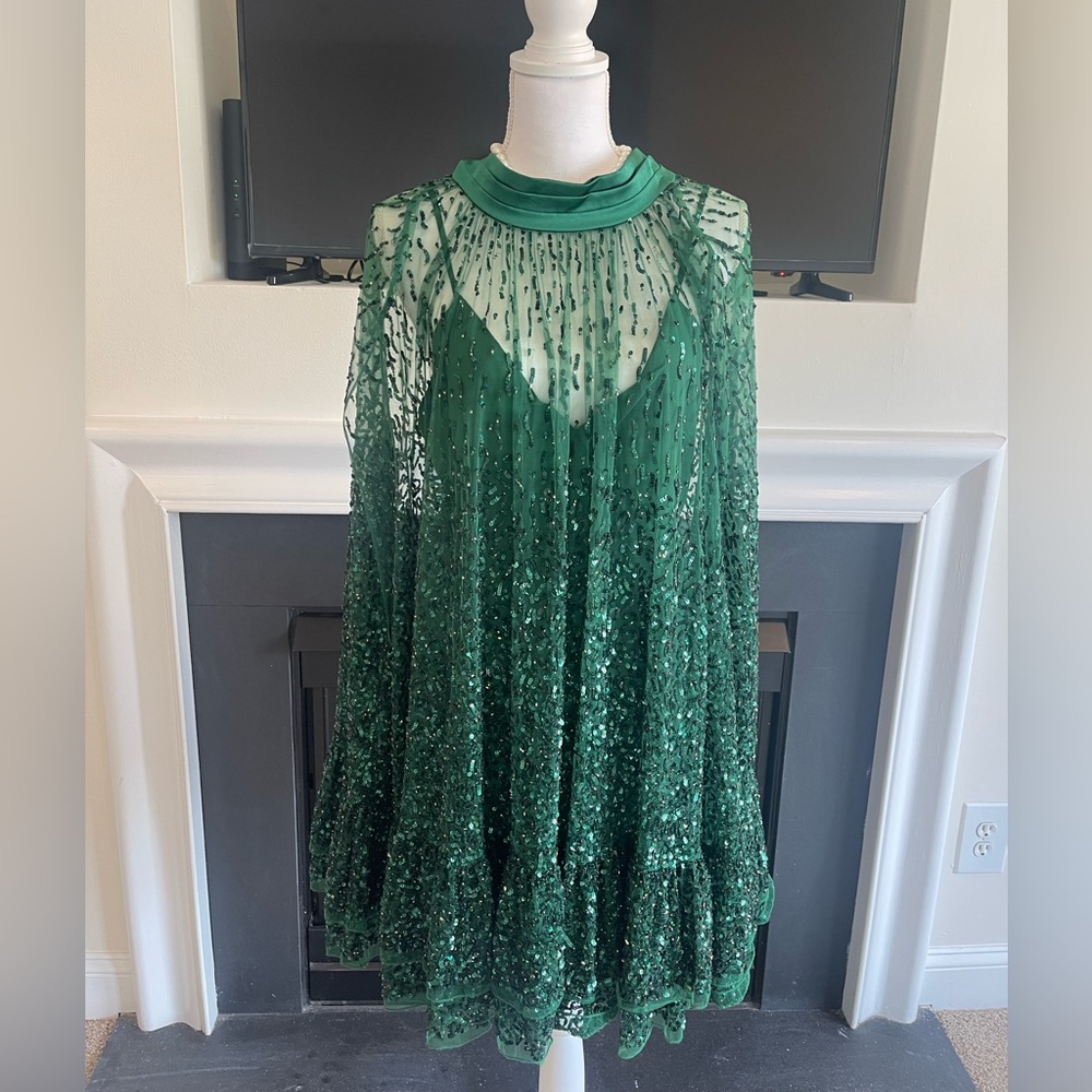 Alice + Olivia Zenon Embellished Tie-Neck Cape Mini Dress 
$1,495 NWT